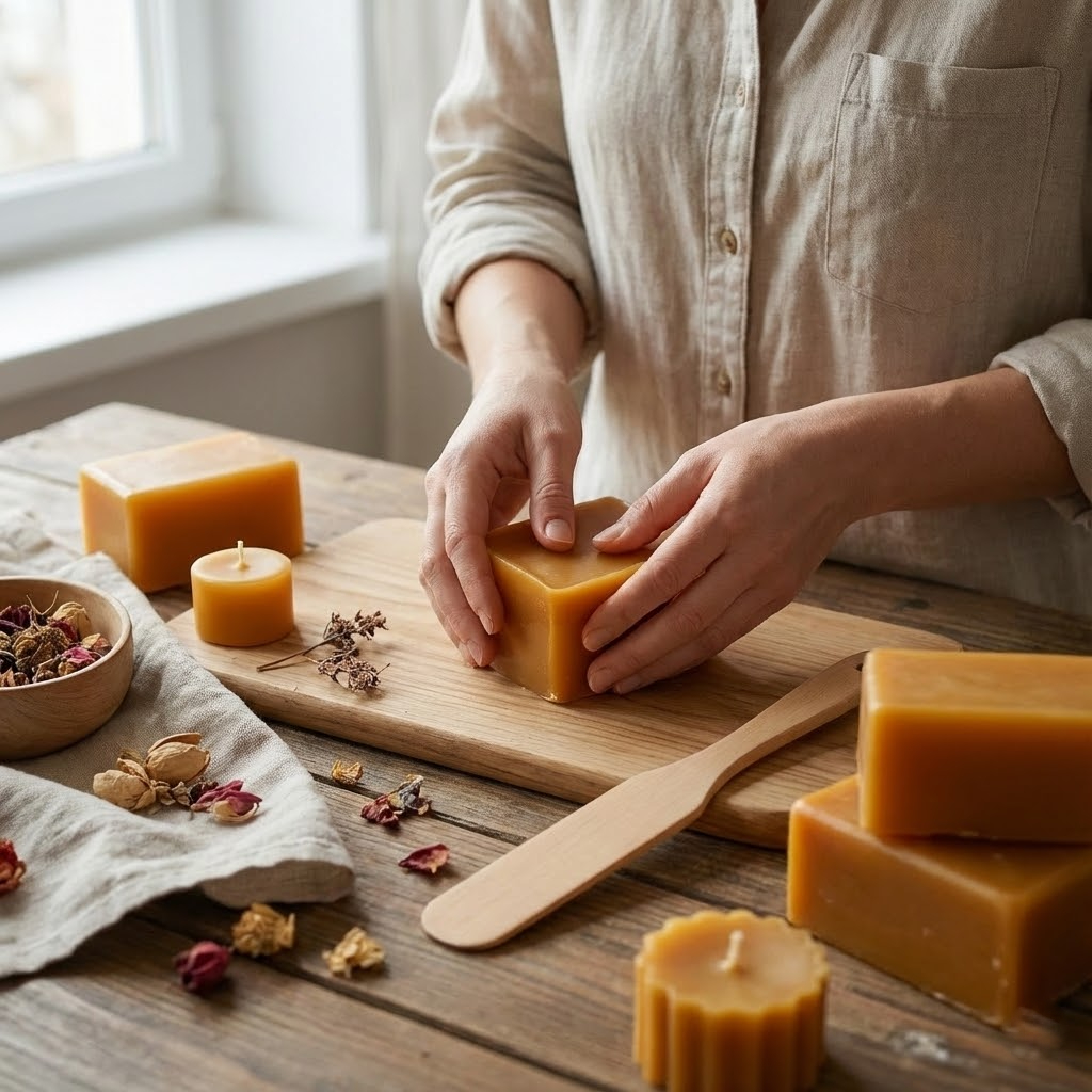Hands arranging candles on table
